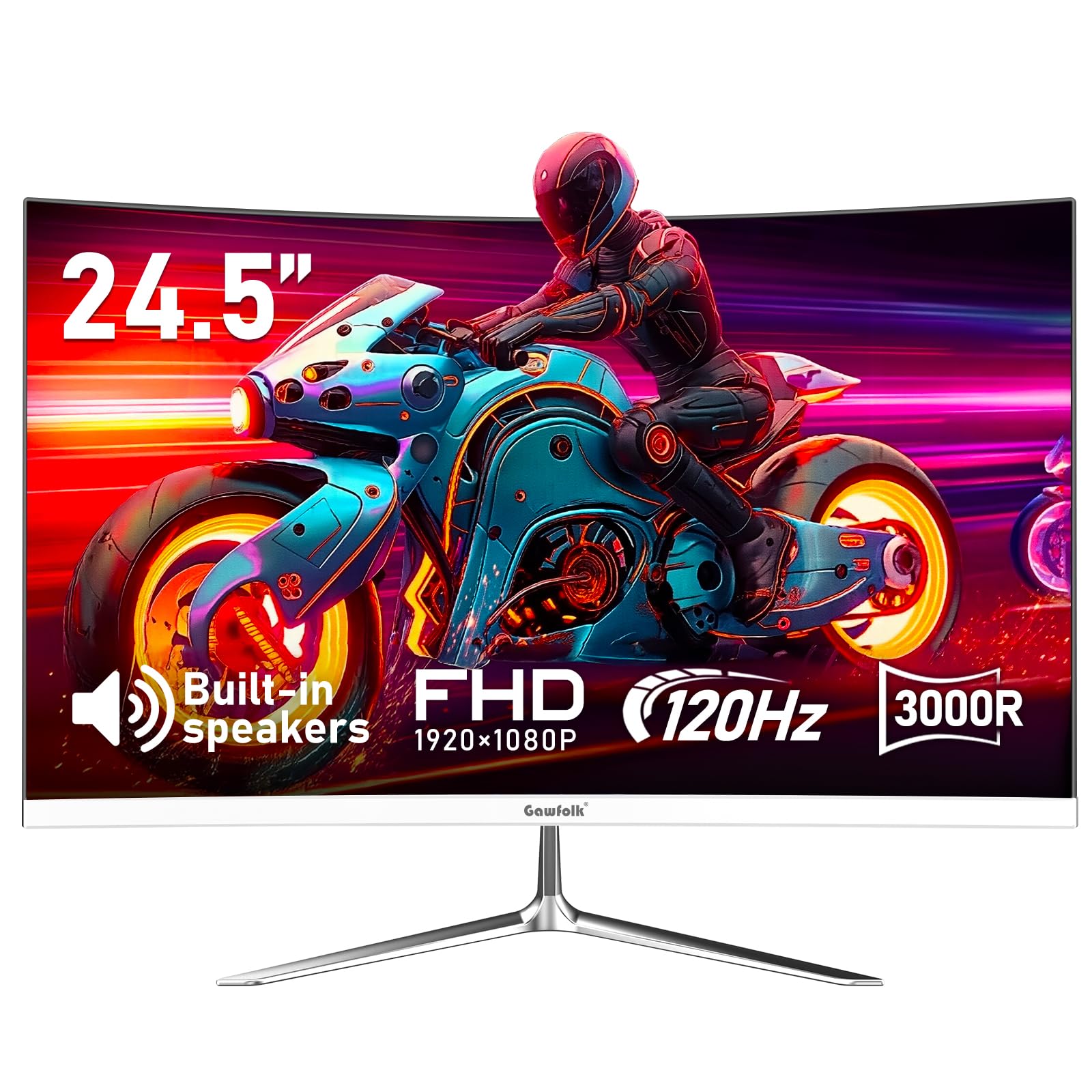 Gawfolk 24 Inch Curved Gaming Monitor, Built-in Speakers, 120Hz, 1920x1080P Full
