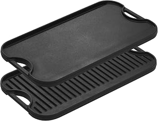 Lodge Pro-Grid Reversible Grill/Griddle, PFAS-Free, 20 x 10.5 Inches | Dual-Sided Reversible Cast Iron Grill & Griddle, Double Burner, Even Heat Distribution, Non-Toxic Cookware