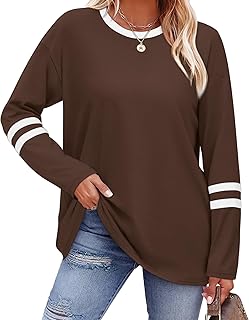 Sampeel Long Sleeve Shirts for Women Color Block Casual Tops Fall Outfits 2026 Basic Tees Trendy Spring Clothes