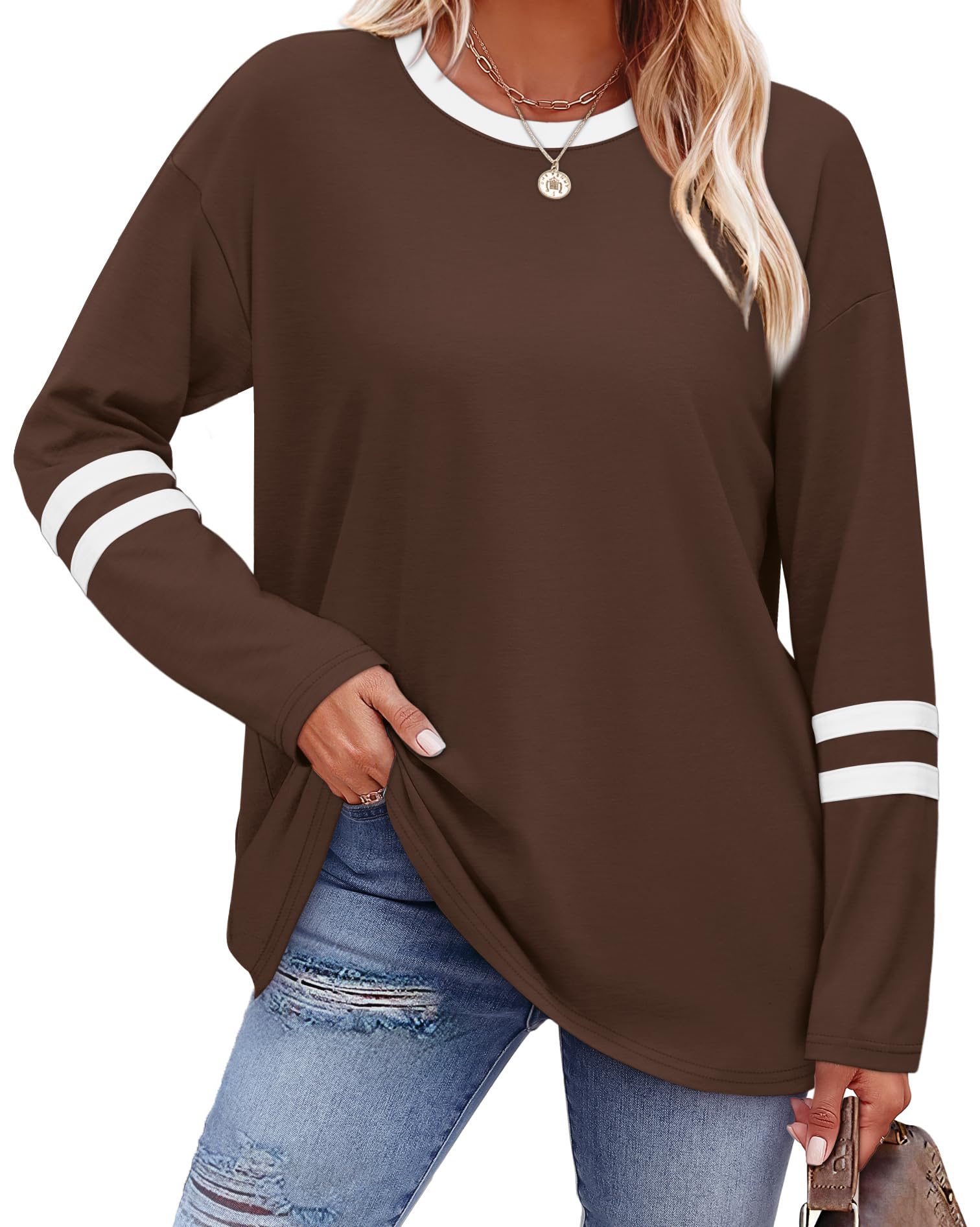 Sampeel Long Sleeve Shirts for Women Color Block Casual Tops Fall Outfits 2026 B