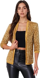 Allegra K Ladies Sequin Cardigan Velvet Coat 3/4 Sleeves No Open Front Collar
