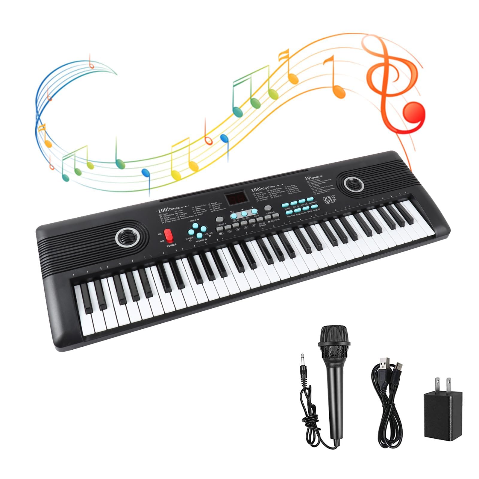 61 Key Keyboard Piano with Built-in Speaker and Microphone, Portable Electronic 