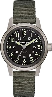 Bulova Men's Military Heritage Hack Veteran's Watchmaking Initiative Watch in Stainless Steel with 3-Hand Automatic, Black NATO Leather Strap Style: 96A259