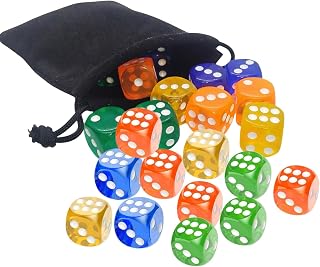 Kisajar Dice,Transparent Acrylic 6-Sided Dice Game Set,20 Pcs,Approx.14mm | 4 Colours Precision Balanced Round Corner Spot Dices with a Bag for Board Games Casino Nights & Math Class,Tabletop Rpg