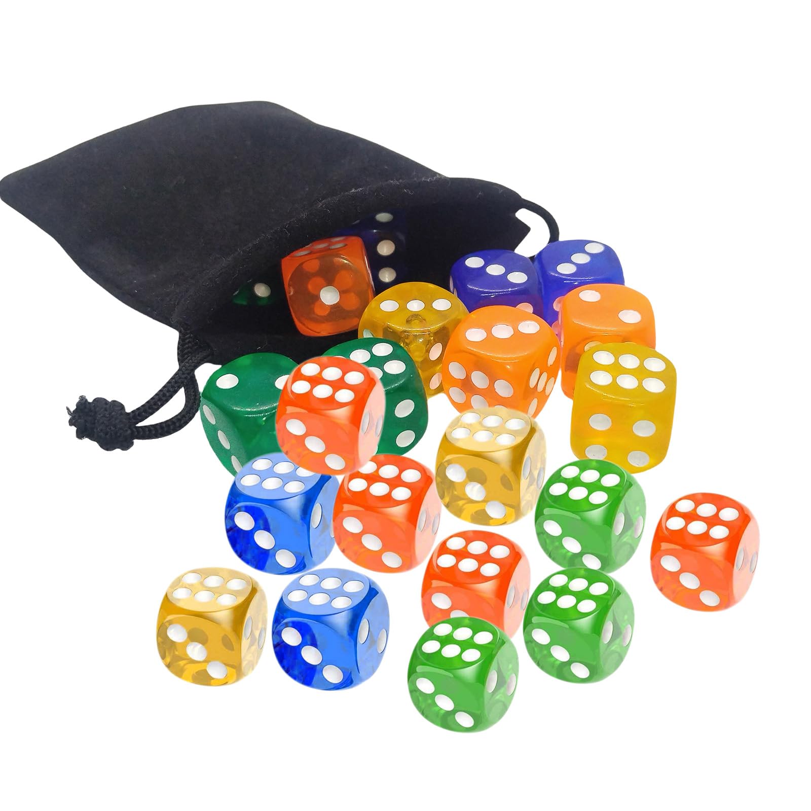 Kisajar Dice,Transparent Acrylic 6-Sided Dice Game Set,20 Pcs,Approx.14mm | 4 Co
