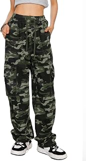 HVEPUO Camo Pants Women's High Waist Wide Leg Casual Camo Cargo Pants
