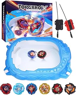 BGOVTAPO X Stadium Starter Kit - 6 Battle Tops Arena Set with 2 Launchers | Acceleration Track & Protective Roof, Gift for Boys Girls 6+