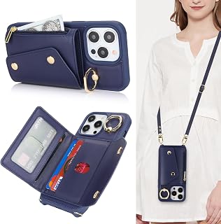 Lipvina Crossbody Wallet Case for iPhone 12 Pro Max,Dark Blue