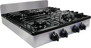 Koblenz PSK-400S 4 Portable Porcelain Cover and Four 16, Silver, Stainless | 000 BTU Burners, Stainless Steel Stove for Propane Gas, Silver, For Home and Kitchen, Sleek Modern Design, Quality Build
