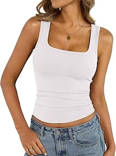 EasyGala Womens Cotton Ribbed Square Neck Tank Tops Fitted Sleeveless Shirt