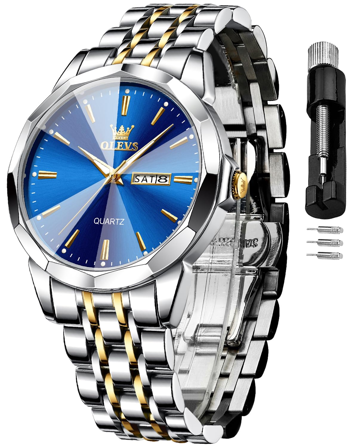 OLEVS Montres pour hommes Robe à quartz analogique Montre d'affaires Date Acier 