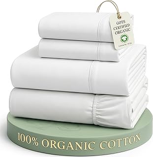 LANE LINEN Queen Sheets 100% Organic Cotton 4pc Percale Cooling - White | Queen Sheet Set, GOTS Certified Organic Cotton Percale - Crisp, Cool & Breathable, For Hot Sleepers, All-Season Comfort