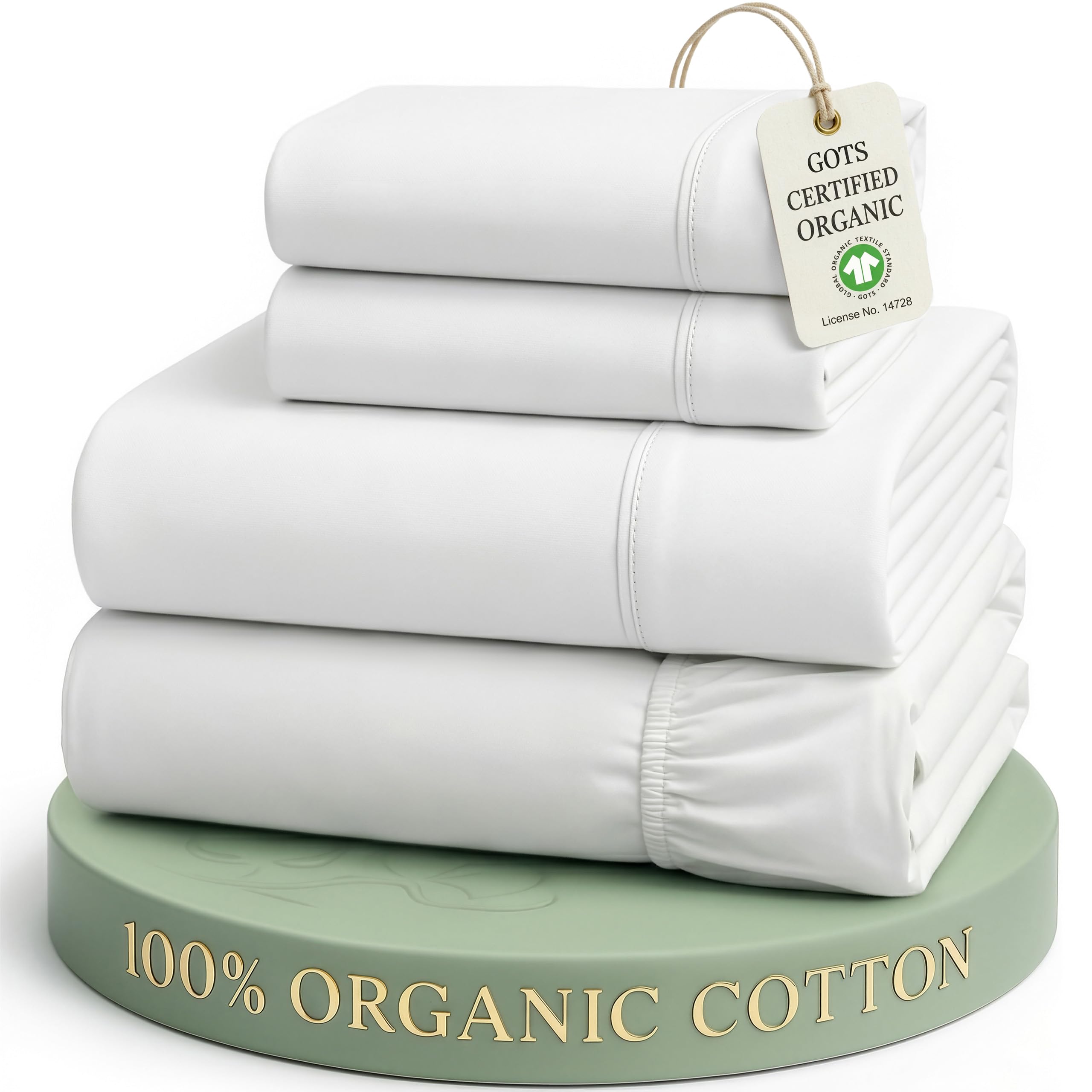 LANE LINEN Queen Sheets 100% Organic Cotton 4pc Percale Cooling - White | Queen 