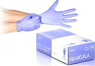 HANSKA 100 Disposable Nitrile Gloves Purple, M | Dust Free, Disposable - Ambidextrous, Non-Sterile, Rubber Base, Suitable for Medical Areas, Food Handling