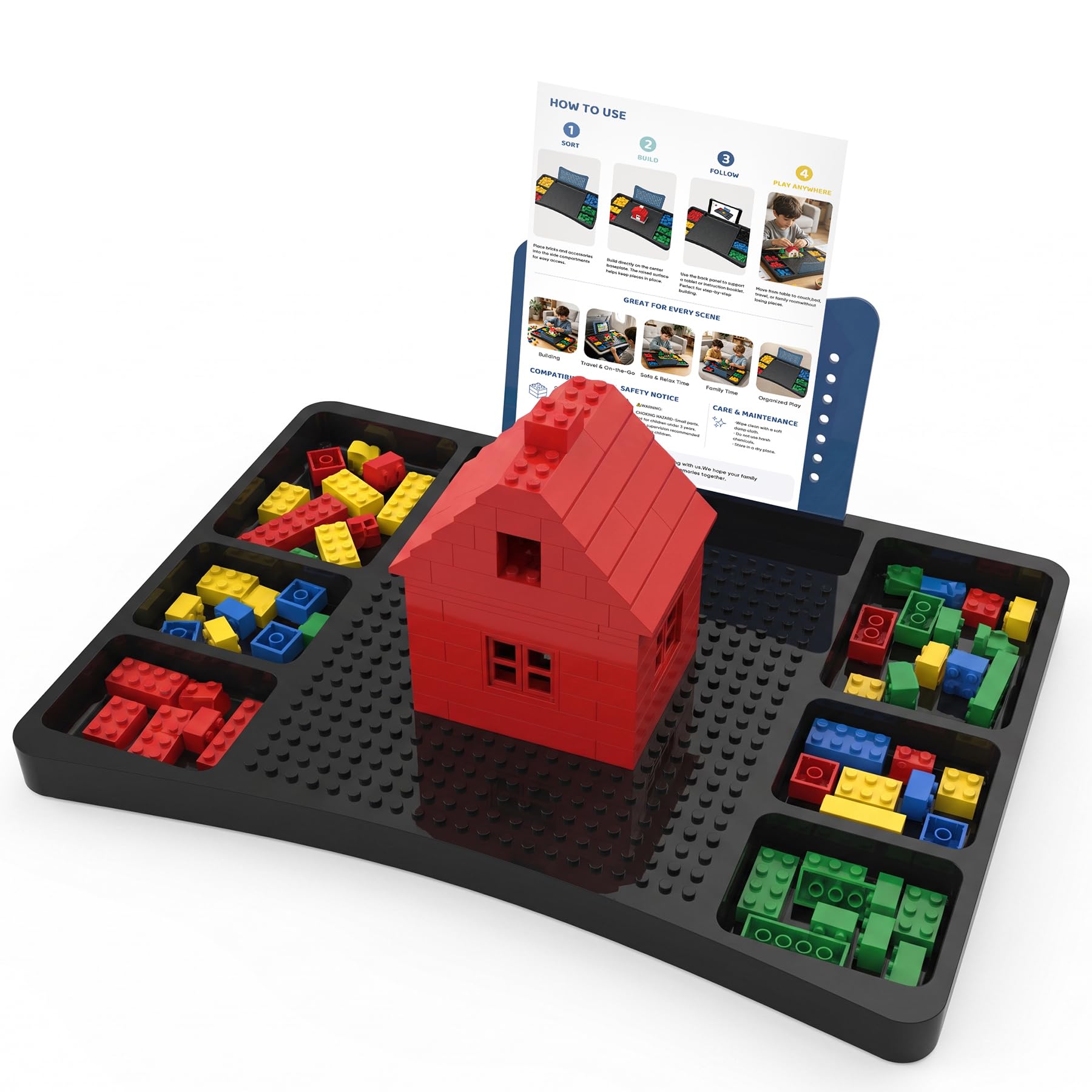 Brick Building Lap Desk with Storage, Baseplate & Instruction Slot | ABS desk wi