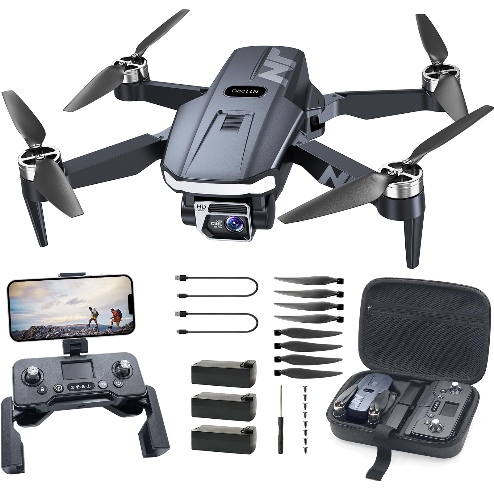 4K UHD GPS Drone with Camera for Adults N11 Pro, 90 Min 3 Battery Long Flight Ti