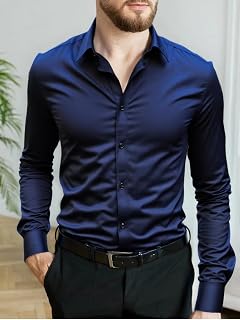 Mens Slim Fit Wrinkle Free Long Sleeve Button Down Shirt Office Casual Wear