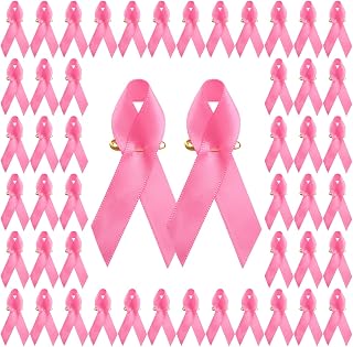 WANDIC 100 PCS October Pink Pins, Polyester October Pink Brooch Ribbon Breast Cancer Decoration Accessories with Safety Pin for Women Charity Gift