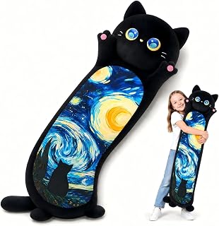 Mewaii Body Pillow Long Black Cat Plush 43 in, Extra Filling Soft Cute