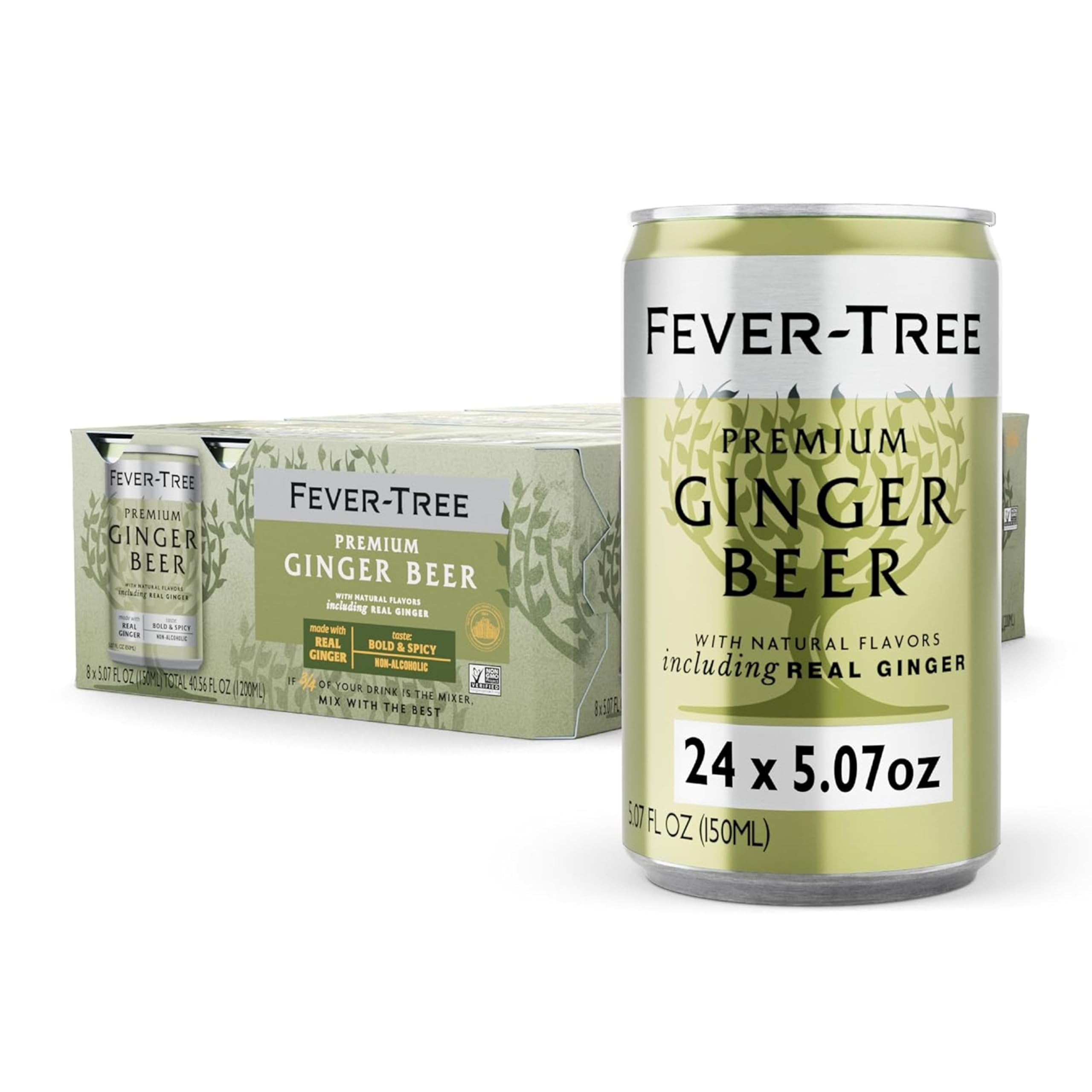 Fever-Tree Ginger Beer, 3-Ginger Blend Mixer, 24 Pack, 5.07 Fl Oz Cans | A blend