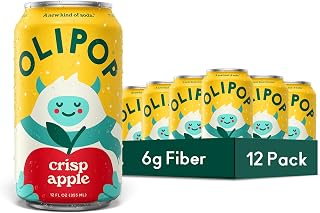 OLIPOP 6g Fiber Prebiotic Soda, Crisp Apple, 12 fl oz, 12 Pack | Shelf Stable Prebiotic Soda, 6g Fiber, 5g Sugar, Digestive Health Support, Prebiotics & Botanicals, Gluten Free, Non GMO