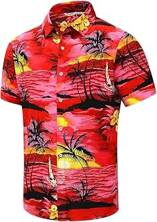 SheLucki Hawaiian Shirt Men Unisex Summer Beach Casual Short Sleeve Button Down Shirt Printed Palm Shadow Design