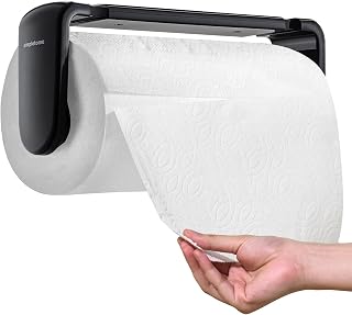 ONE Hand Simple Tear Paper Towel Holder Under Cabinet/Wall Mount, Black