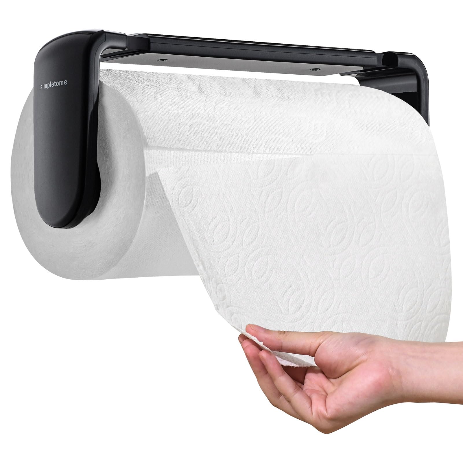 ONE Hand Simple Tear Paper Towel Holder Under Cabinet/Wall Mount, Black