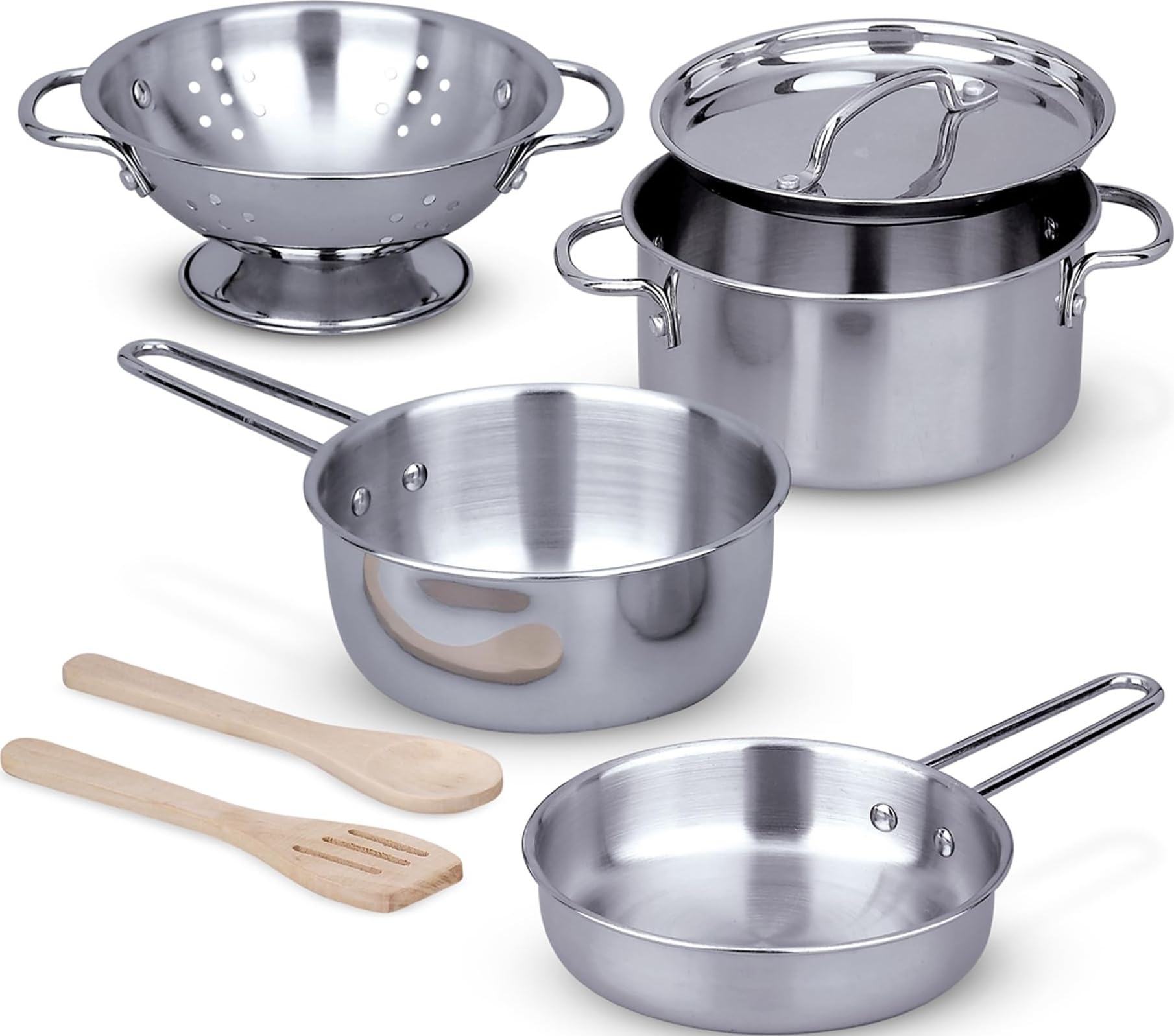 Melissa & Doug Stainless Steel Pots & Pans, 8 Piece Play Kitchen Set, Premium Pl