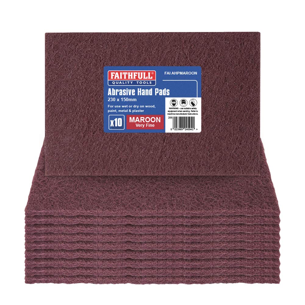 Faithfull AHPMAROON Very Fine Hand Pad 230 x 150mm - Maroon (Pack of 10), FAIAHP