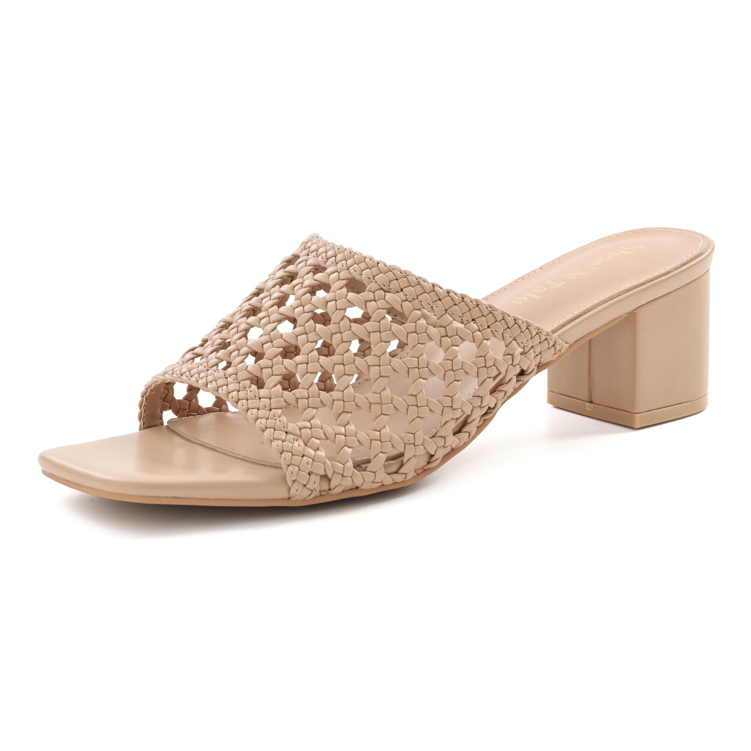 Shoe'N Tale Heeled Sandals For Women Square Open Toe Heeled Mules Chunky Block L