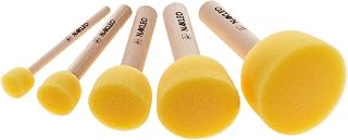 NAKLEO Foam Stencil Stippling Brush Set, 5 Pcs Round Sponges Stippler 0.4", 0.8", 1", 1.6", 2", Wooden Handle Paint Brushes DIY Arts and Crafts, Stenciling Decorating Tools Wax Chalk Acrylic