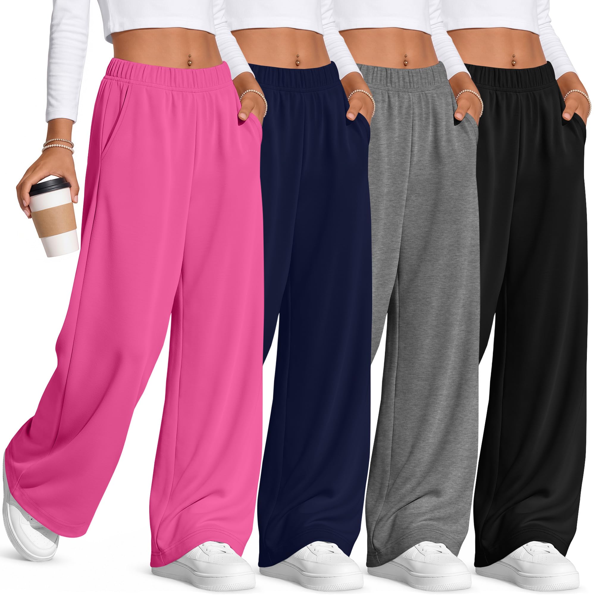 4 Pack Girl Wide Leg Sweatpants Baggy Pants
