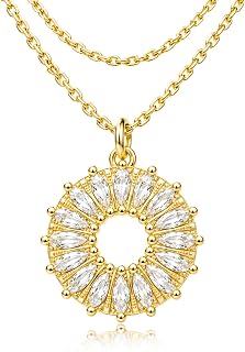 14K Gold Layered Necklace for Women Circle Round Coin Pendant