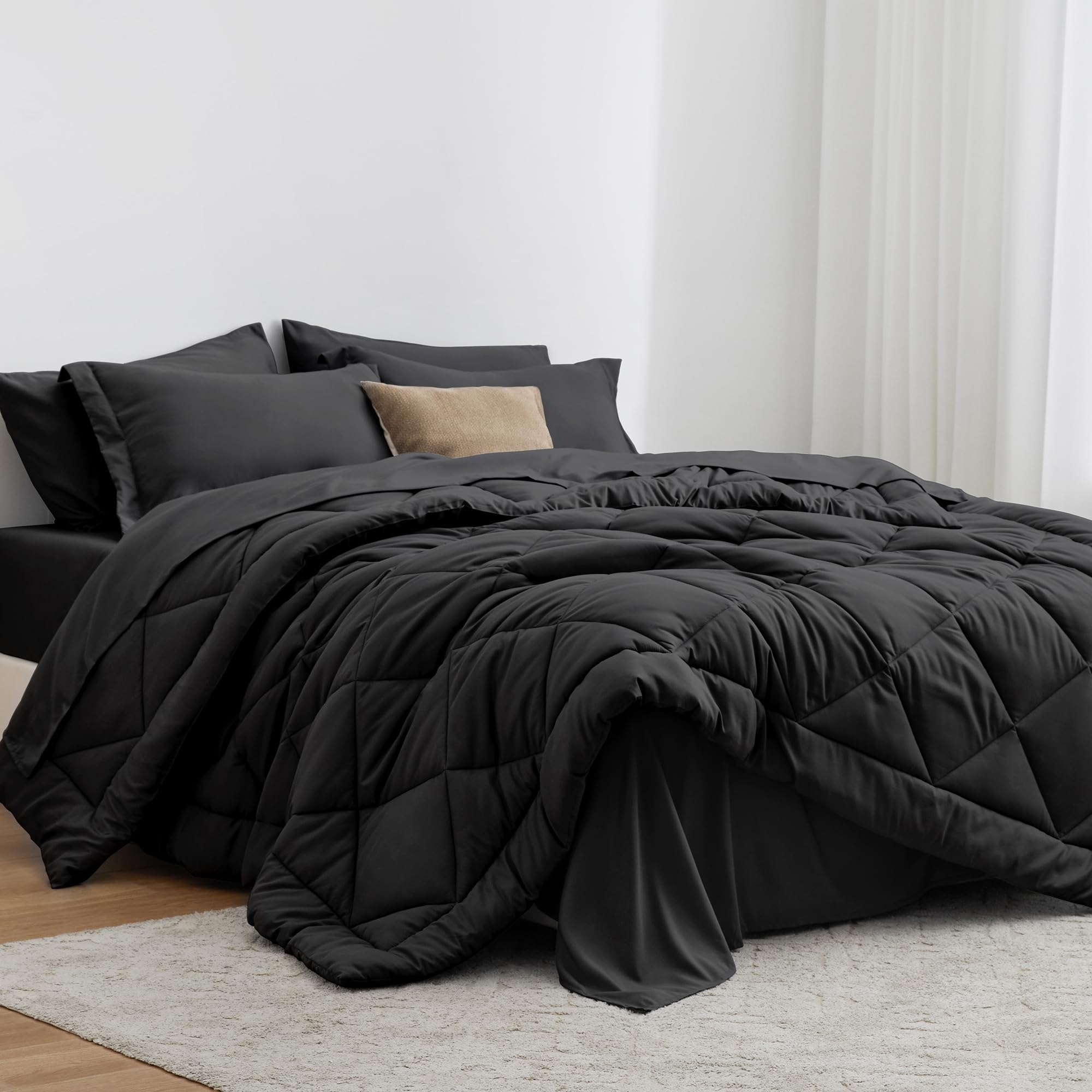 Love's cabin King Size Comforter Set, 7 Pieces Bed in a Bag, Black | OEKO-TEX Ce