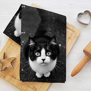 Minimalist Cat Kitchen Towels, Absorbent Microfiber Tea Towels, Decorative Honeycomb Tea Towel for Kitchen, Home, Bathroom, Cat Lover Gifts