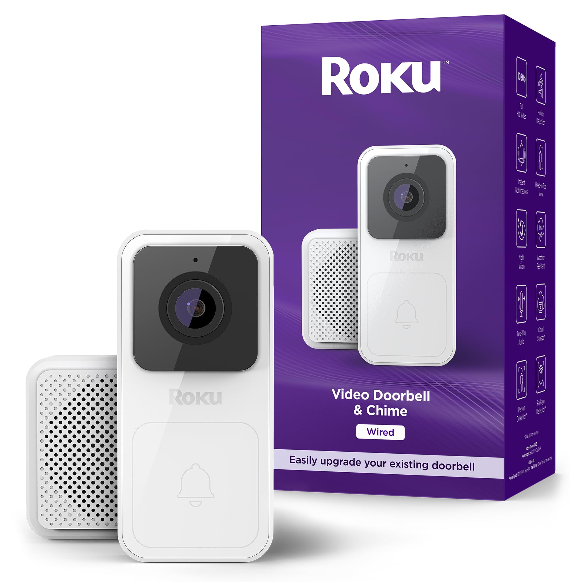 Roku Smart Home Wired Video Doorbell & Chime - 1080p HD Night Vision Ultrawide V