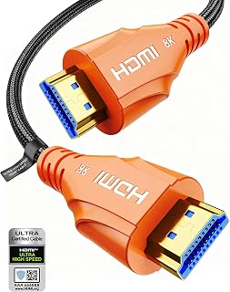 Cratree 10K 8K HDMI Cable 6.6FT/2M - Certified Ultra High Speed HDMI Cable 8K 60hz,4K 120hz,48Gbps,Braided,eARC, Compatible for PS5 HDTV Monitor Projector -Orange