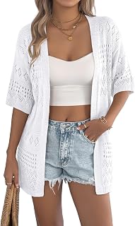 QegarTop Suéteres tipo cárdigan de ganchillo para mujer, de moda, de verano, ligeros, suaves, kimonos de playa, trajes de vacaciones
