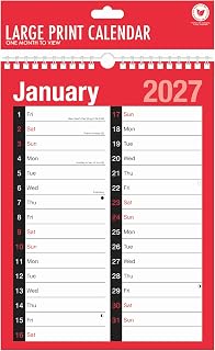 Calendar 2027 A4 Wall Planner | Month To View, Two Column, Spiral Bound