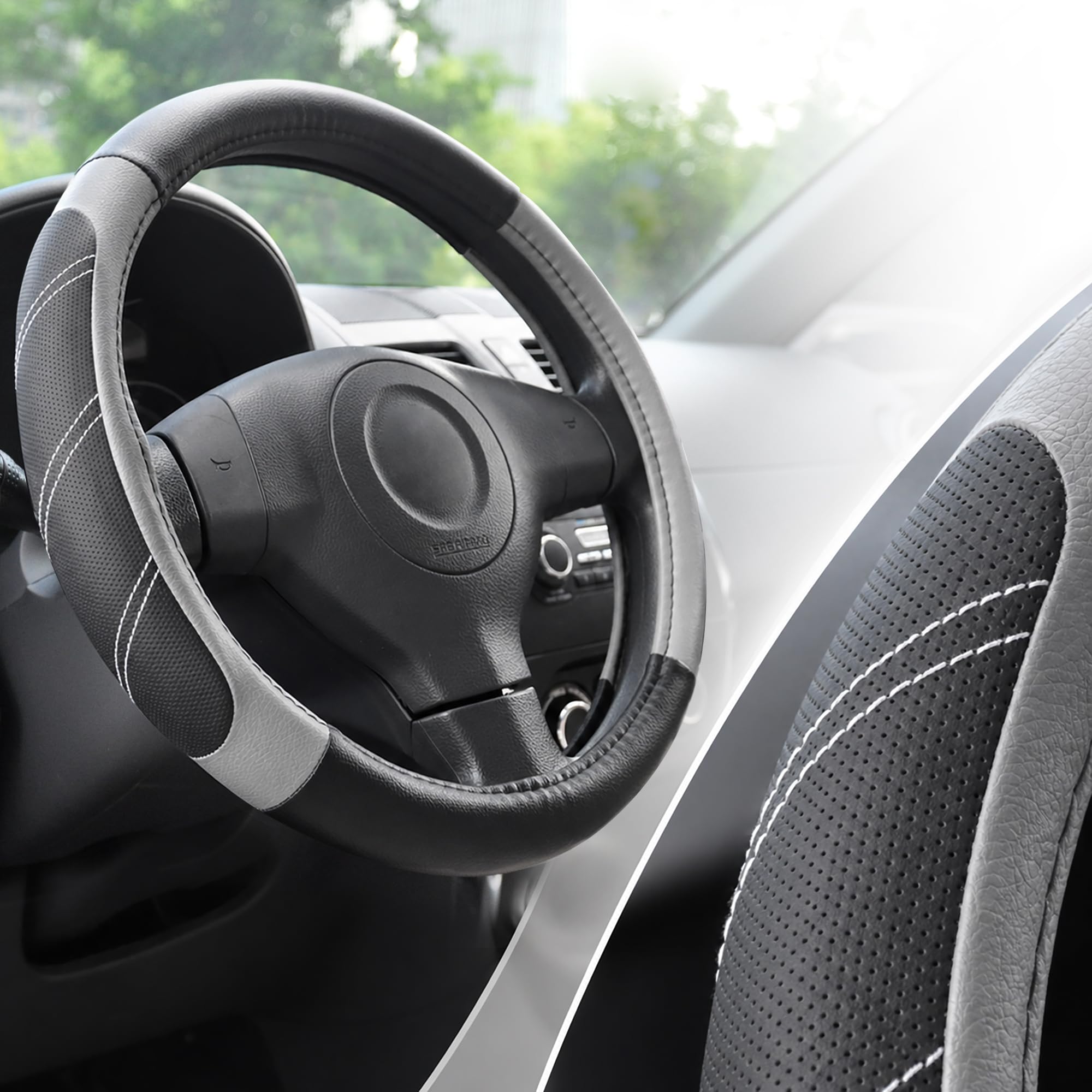 Elantrip Steering Wheel Cover for 14.5" to 15" Wheels, Soft Padded Gri