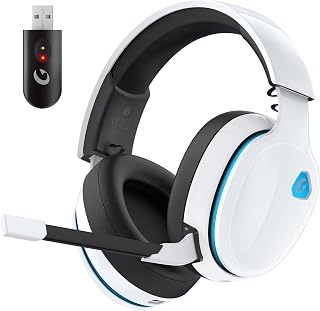 AOC 2.4GHz Wireless Gaming Headset for PS5, PS4, PC, Switch, 45Hr, White | Bluetooth 6.0 Gaming Headphones with Noise Canceling Mic, 7.1 Virtual Surround, Great for Fortnite & Call of Duty/FPS Gamers