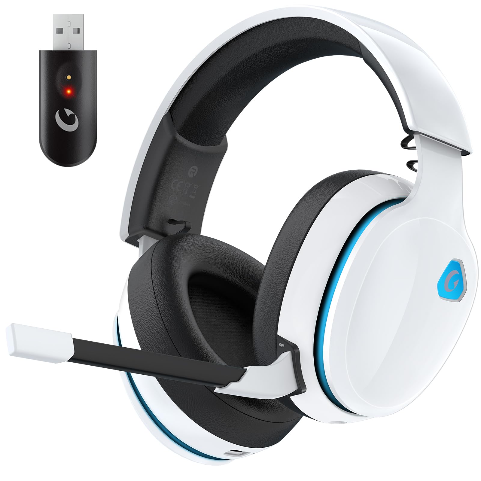 AOC 2.4GHz Wireless Gaming Headset for PS5, PS4, PC, Switch, 45Hr, White | Bluet