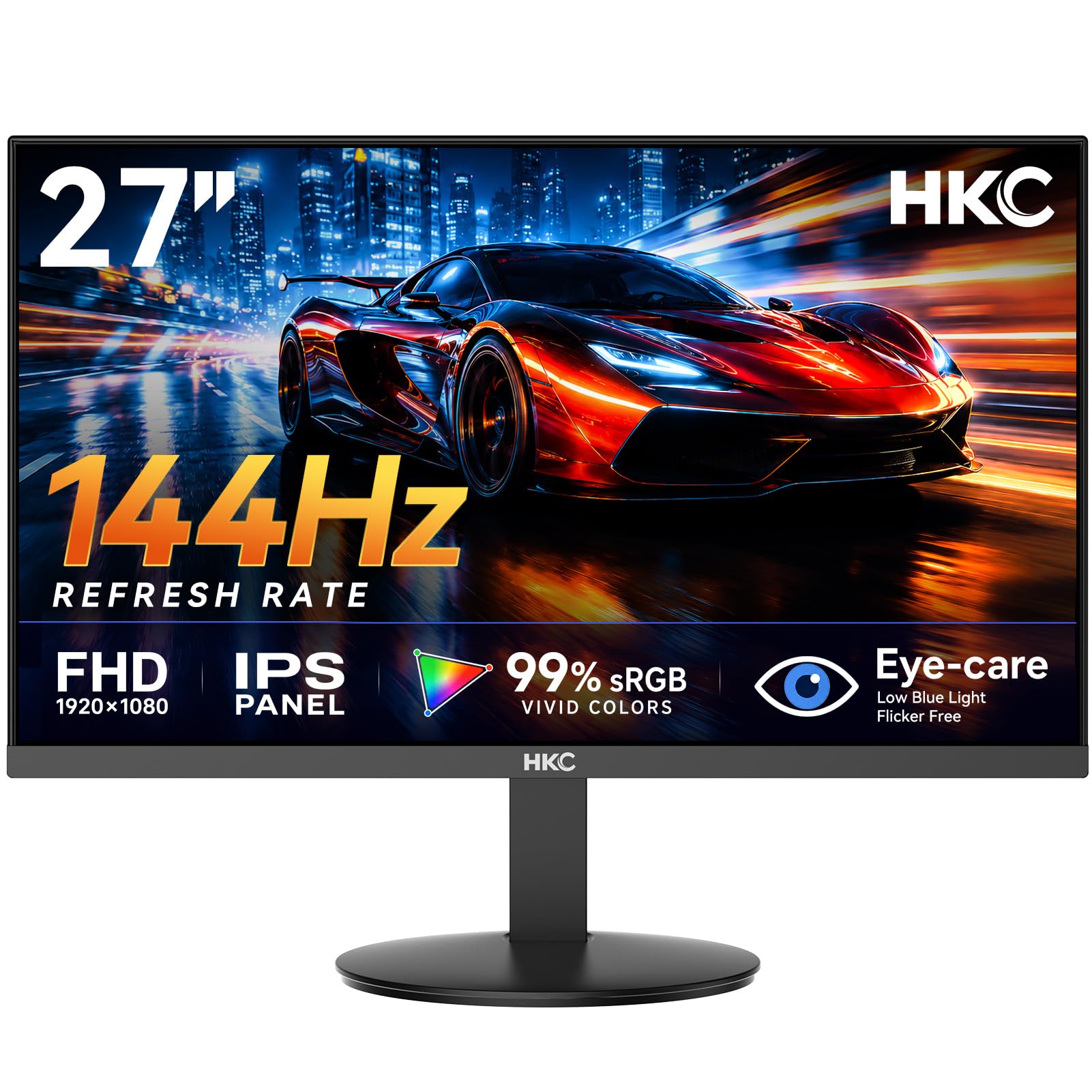 27 inch Gaming Monitor 144Hz, FHD 1080P IPS Display with 99% sRGB, FreeSync, Til