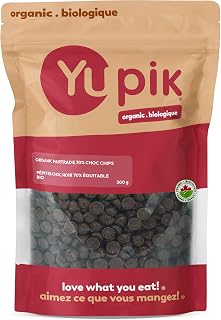 Yupik Organic Fairtrade Dark Chocolate Chips, 70% Cacao, 500 g, Gluten-Free, GMO-Free, Kosher, Vegan, Dairy-Free, Regular Size, Rich Dark Chocolate, Melts Smoothly, Ideal for Snacking & Baking