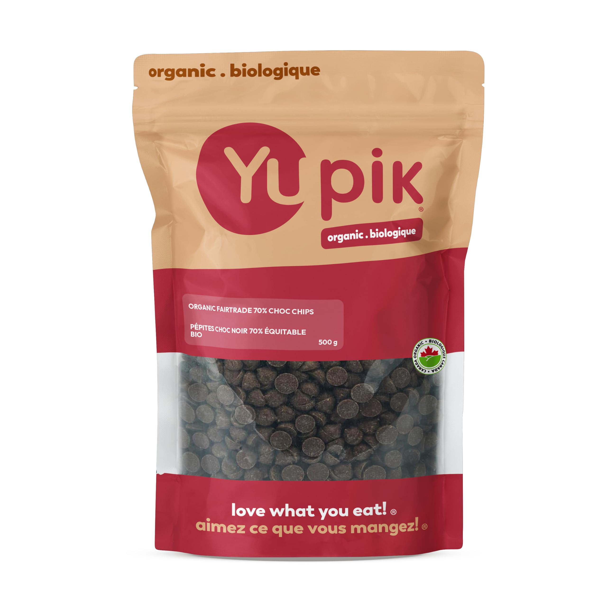 Yupik Organic Fairtrade Dark Chocolate Chips, 70% Cacao, 500 g, Gluten-Free, GMO