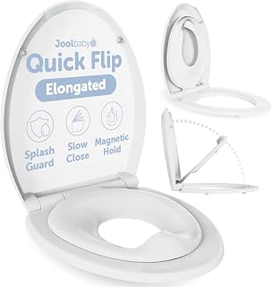 Jool Baby Quick Flip Toilet Seat with Built-in Potty &amp; Splash Guard for Toddler Training, Slow Close (Elongated)
