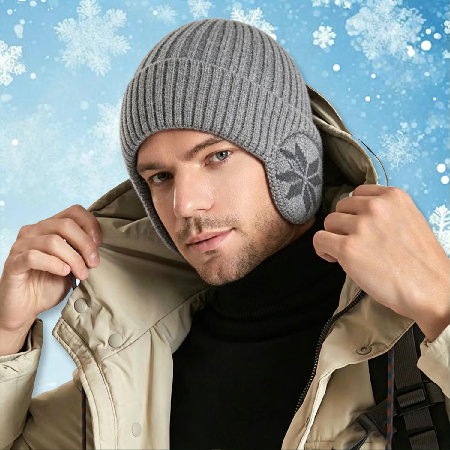 Ear Protection Winter Knitted Beanies Hat Men Women Cycling Outdoor Heat Fleece 