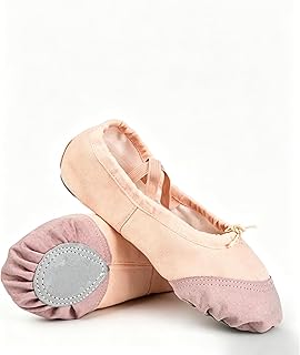 Womens Canvas Dance Shoes for Adults with Non-Slip Leather Sole, Lightweight Breathable Yoga Shoes for Gymnastics