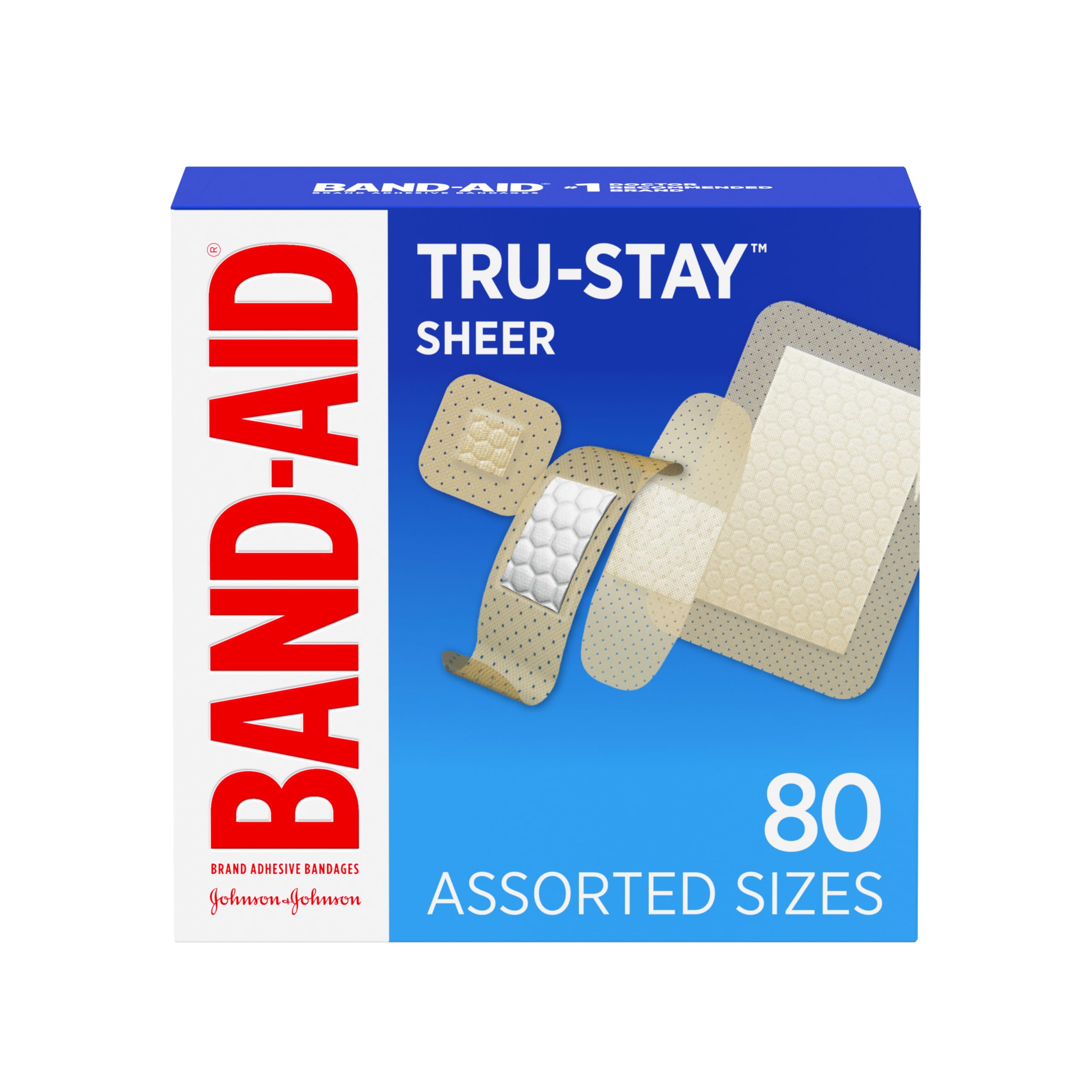 BAND-AID Brand Tru-Stay Sheer Adhesive Bandages, Assorted Sizes, 80 Count | Depe